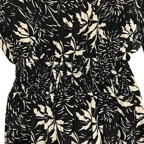 Vintage Silk Black White Flora Floral Square Neck Grunge Whimsigoth Maxi Dress 6 - Picture 6 of 15